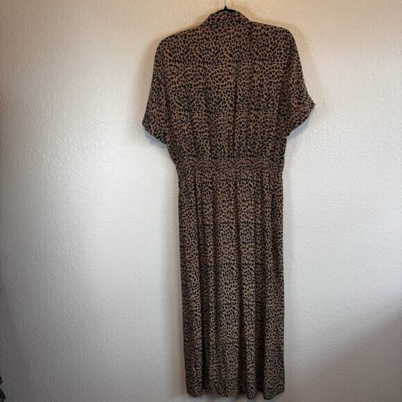 VTG 90s Silk Cheetah Dress 14 Short Sleeve Print Career Eclectic Artsy twee Midi - Picture 2 of 11